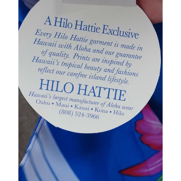 NOS Vtg Hawaiian OS Hattie Summer Bold Blue Pink Floral Dress Maxi Muu Muu +Size - Picture 6 of 11